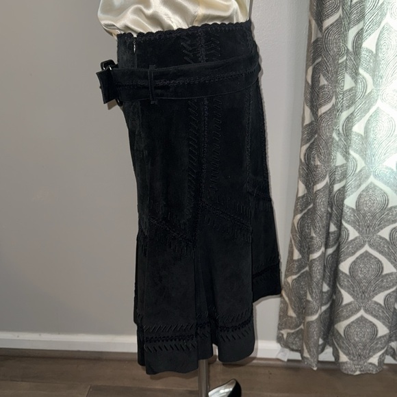 Margaret Godfrey Black Suede Belted Patchwork A Line Skirt - Picture 4 of 11